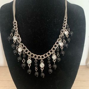Black Bead Fringe Necklace